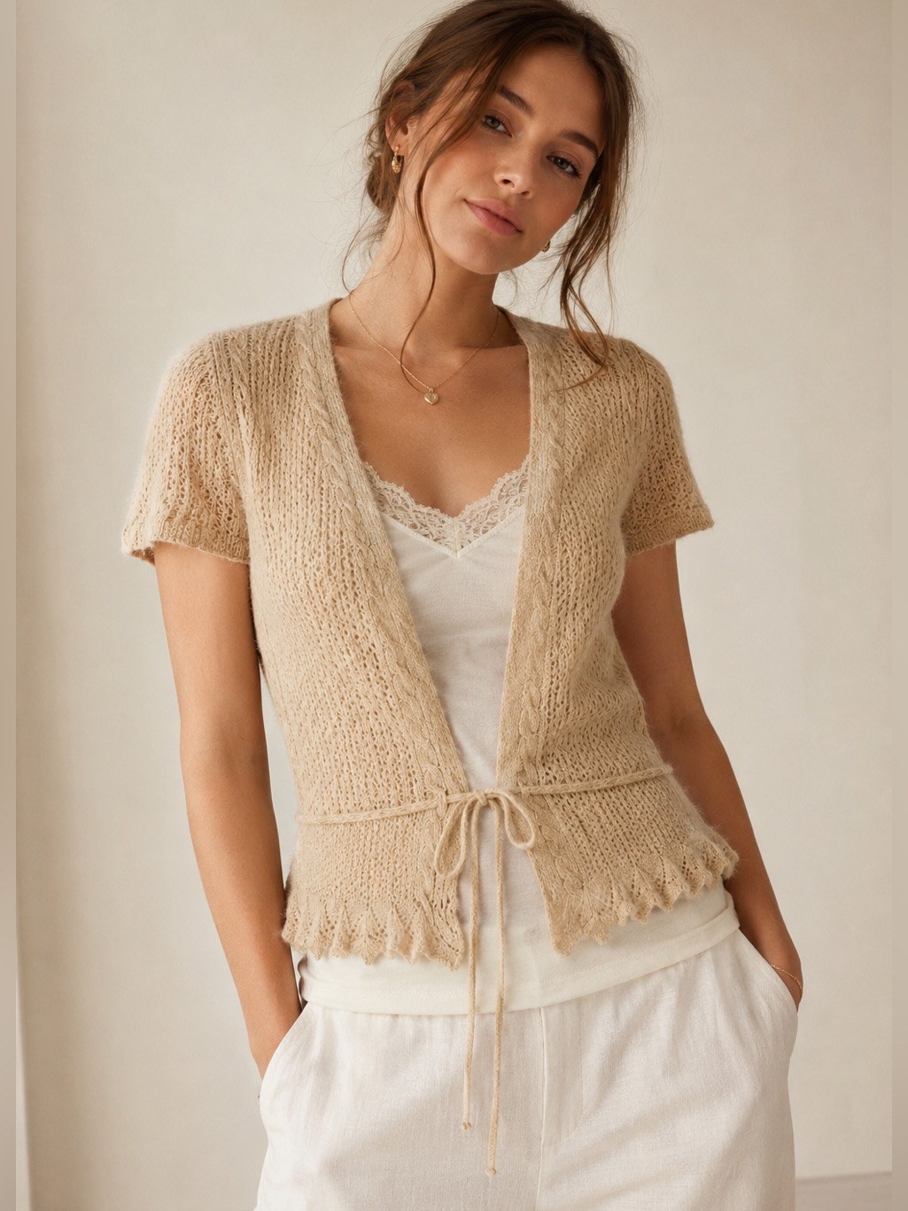 Loft Angora Lambswool Tie Front Cardigan | Y2k Soft Feminine Ballet Knit